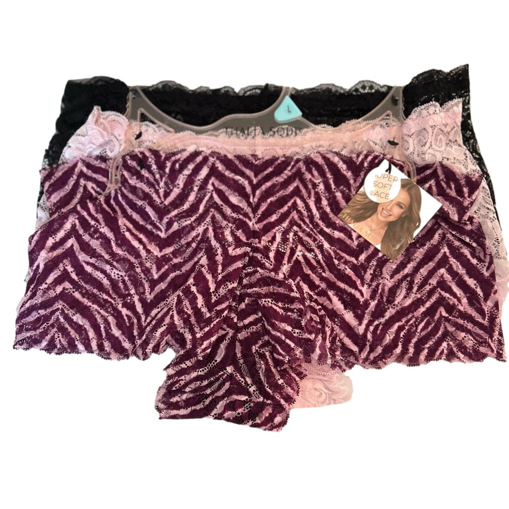 Thalia Sodi Woman’s Sexy Lace Boy-shorts Zebra Pink/Purple , Black and Pink